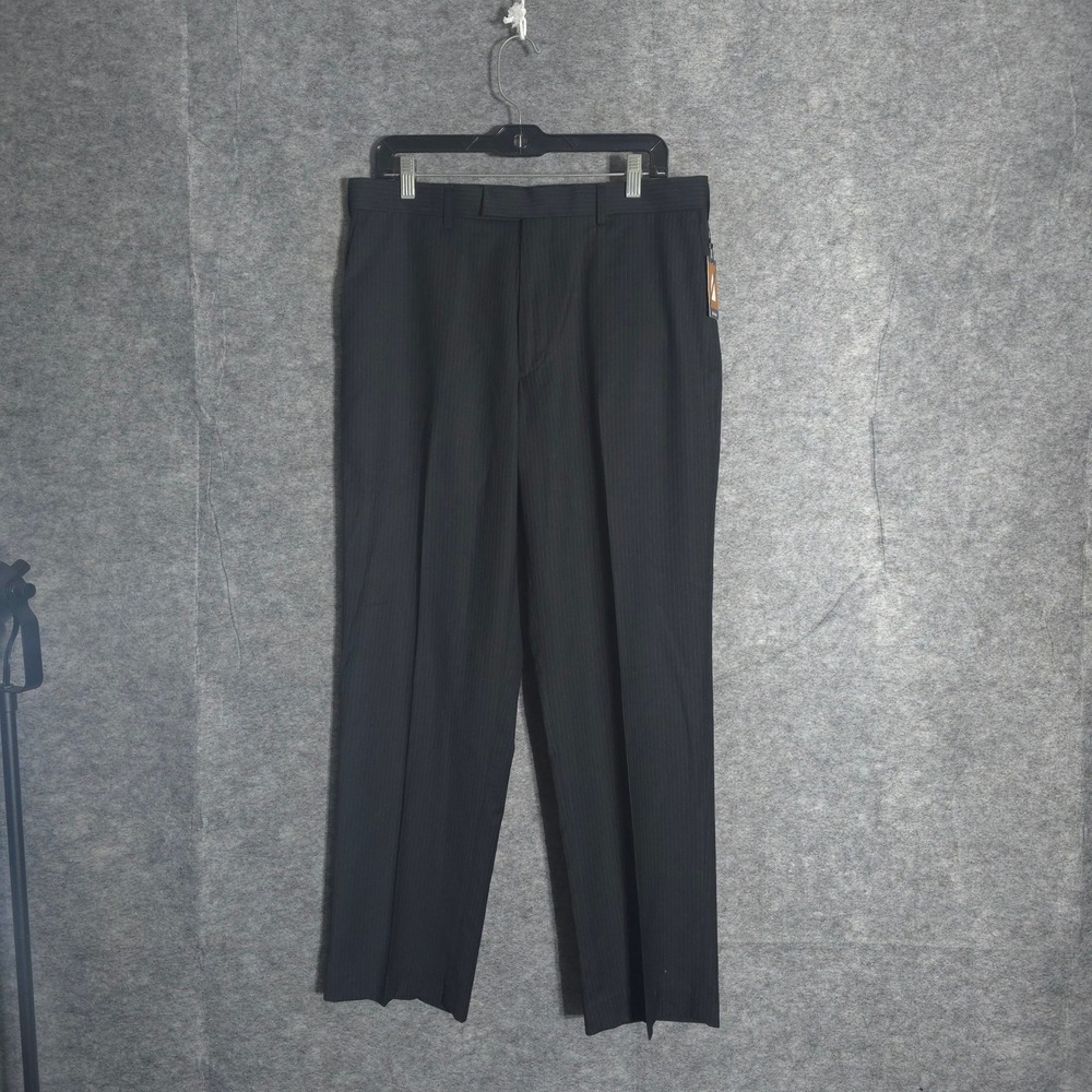 Perry Ellis Portfolio Dress Pants Mens 33x30 Black Pinstripe Wool NWT Formal Fit